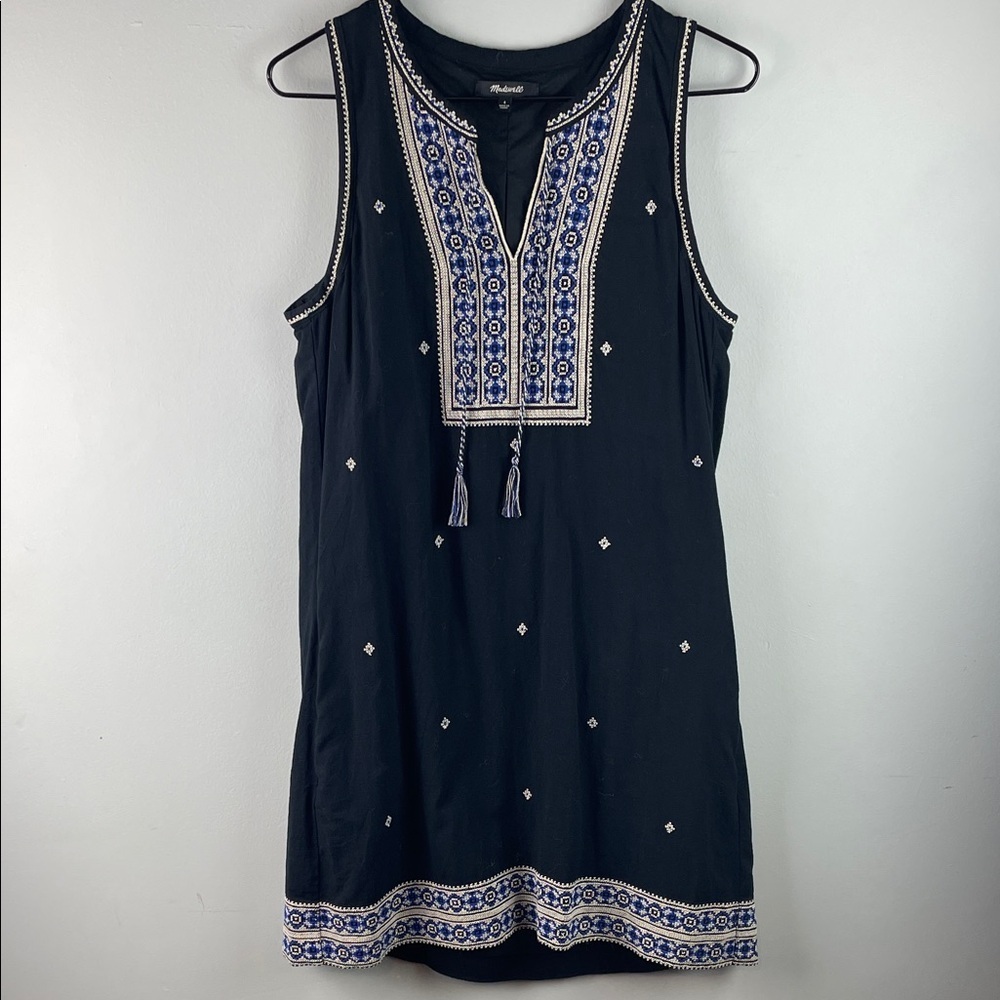 Madewell Black Sleeveless Dress with Embroidery Size 4